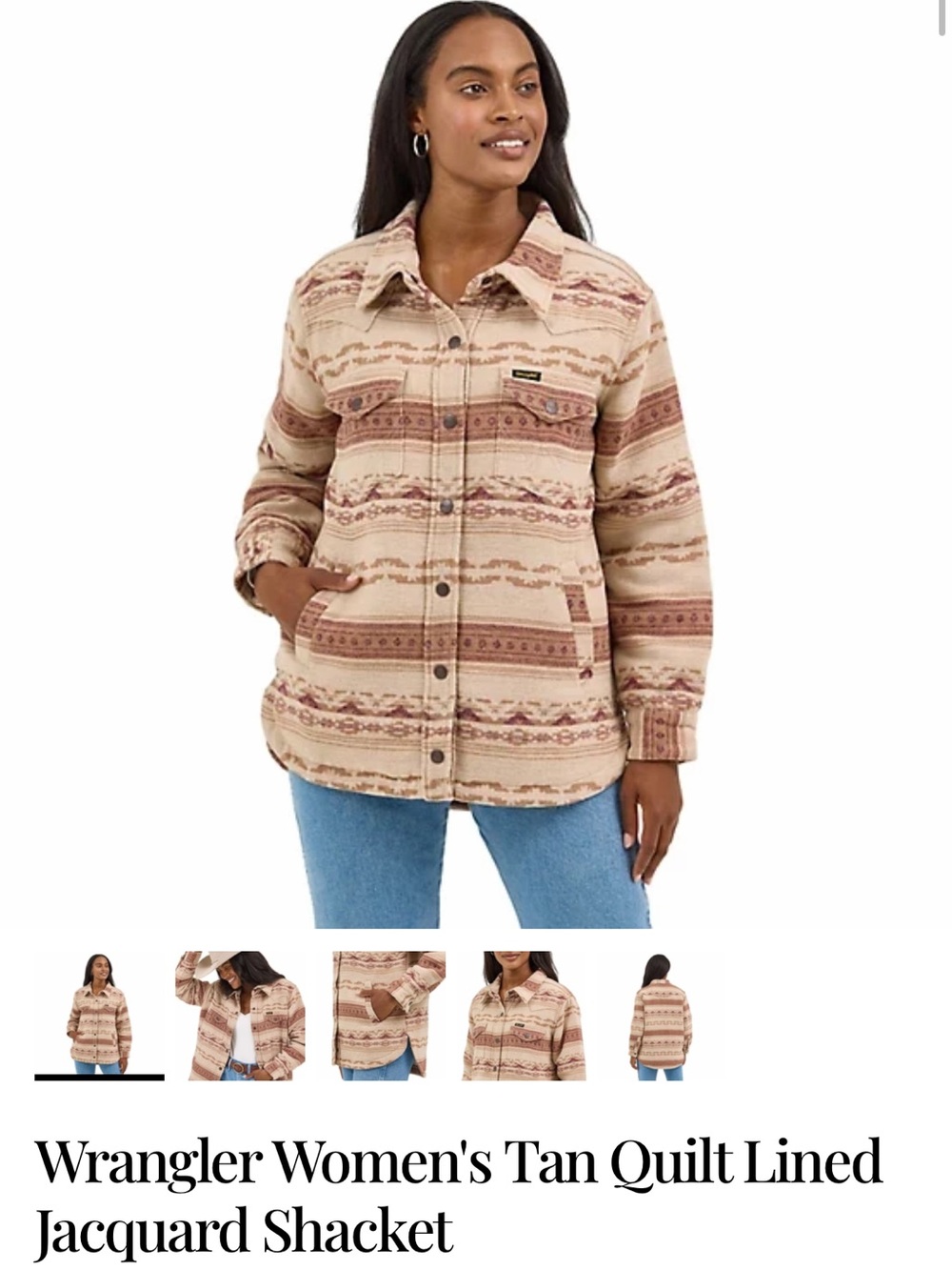 Wrangler Tan & Brown Jacquard Quilt-Lined Shacket
